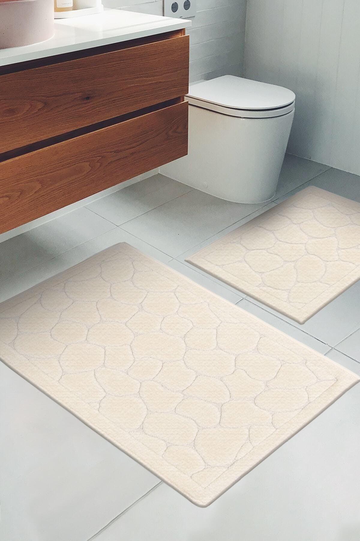 Jolly 2-Piece Cotton Toilet Seat, Cream Bath Mat Set - Swordslife