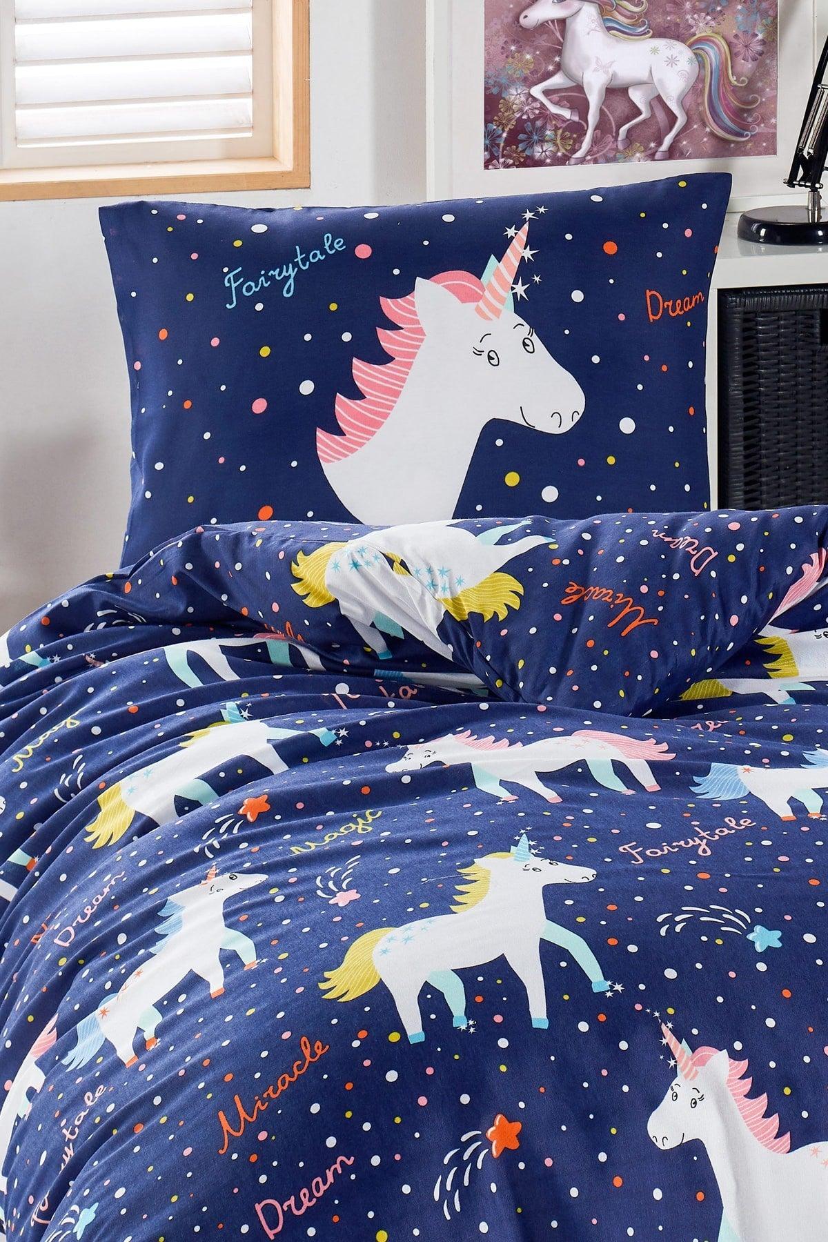 Junior Duvet Cover Set Single MagicUnicorn Navy - Swordslife