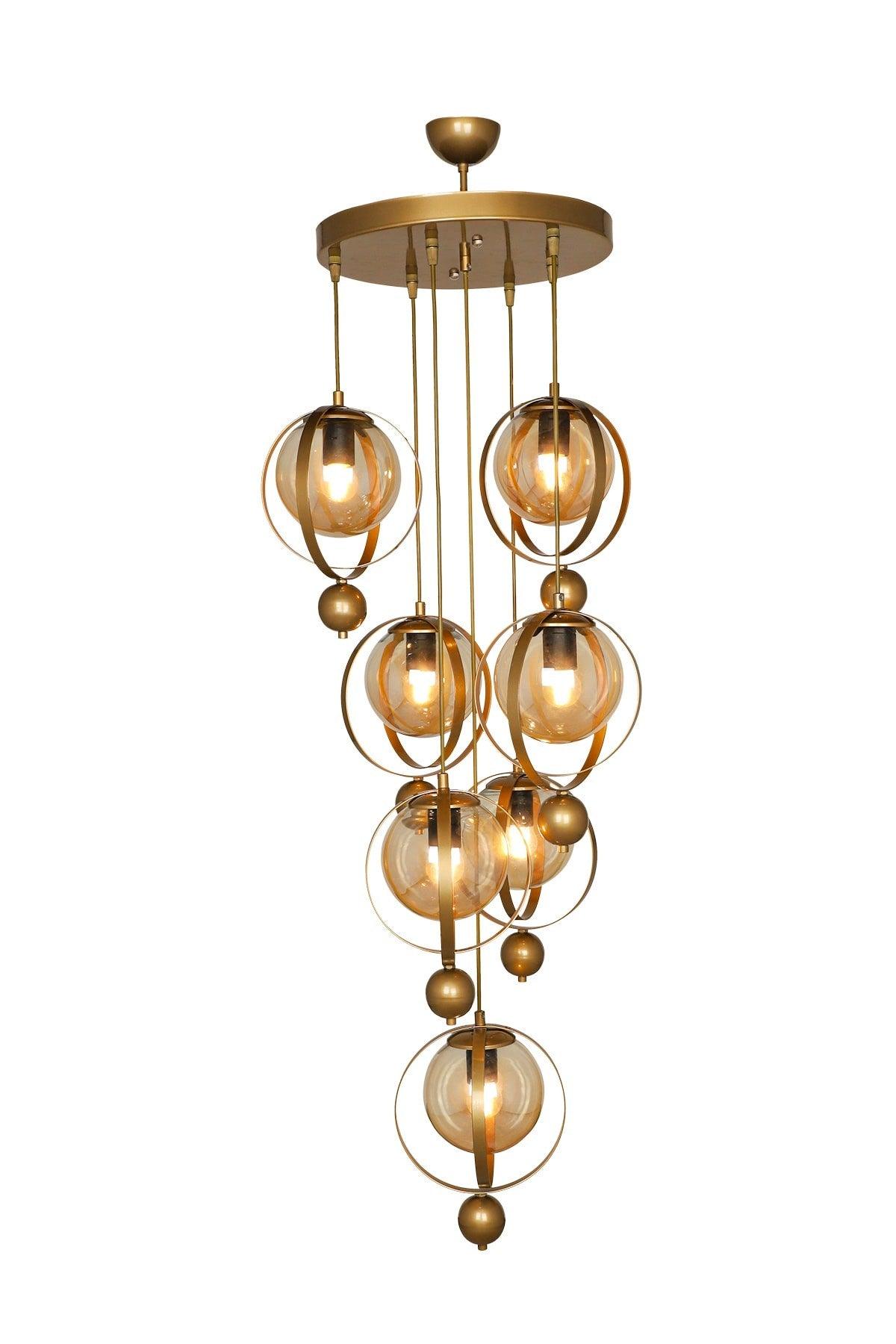 Jupiter 7-Piece Chandelier Tumbled Honey Glass - Swordslife