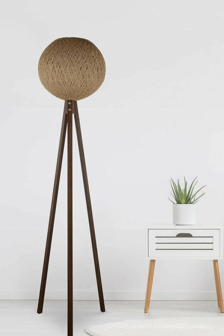 Jute Rope Floor Lamp Rope Lampshade Wooden 3-Legged Lamp Jute Linen Headboard Brown Leg 7070 - Swordslife