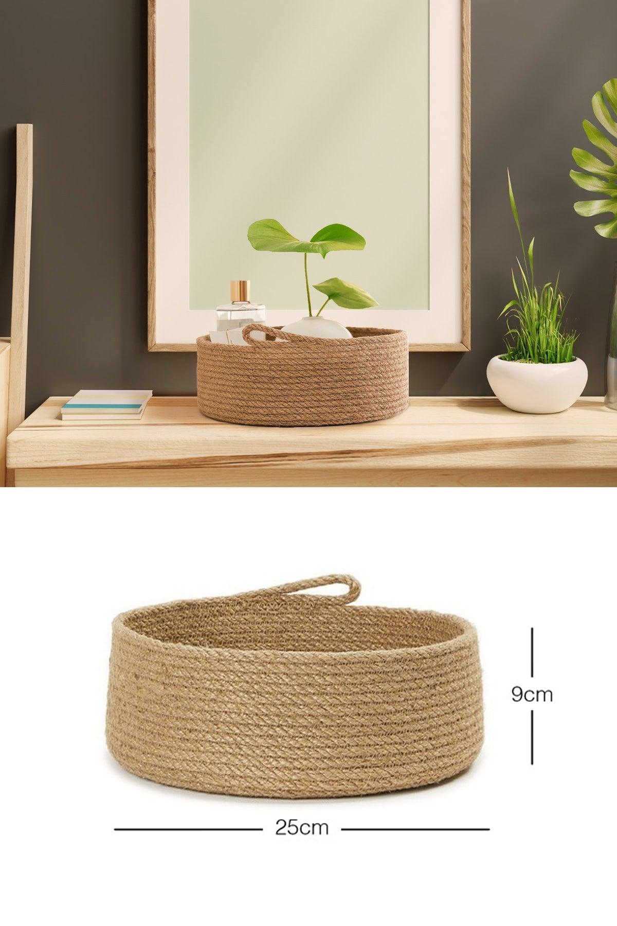 Jute Wicker Basket, Decorative Basket, Bathroom And Kitchen Organizer 100% Natural Bathroom And Home Decor 25x9 Cm - Swordslife