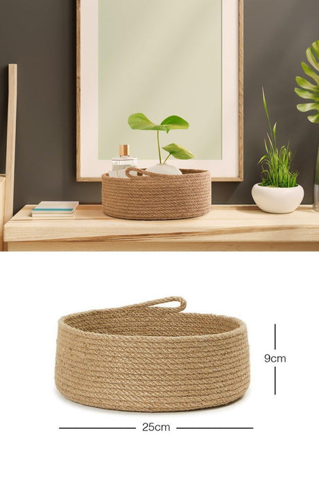 Jute Wicker Basket, Decorative Basket, Bathroom And Kitchen Organizer 100% Natural Bathroom And Home Decor 25x9 Cm - Swordslife