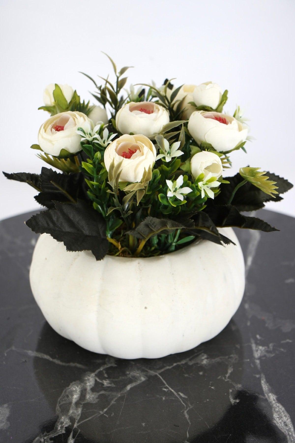 Quality Peony Flower Arrangement In Pumpkin Pot Off White - Swordslife