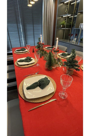 Velvet Textured Carefree Red Tablecloth Christmas Table - Swordslife