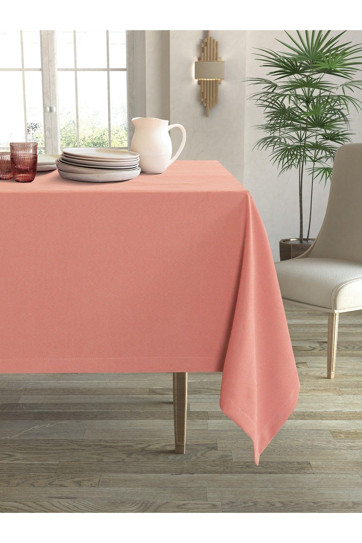 Velvet Textured Salmon Color Table Cloth - Swordslife