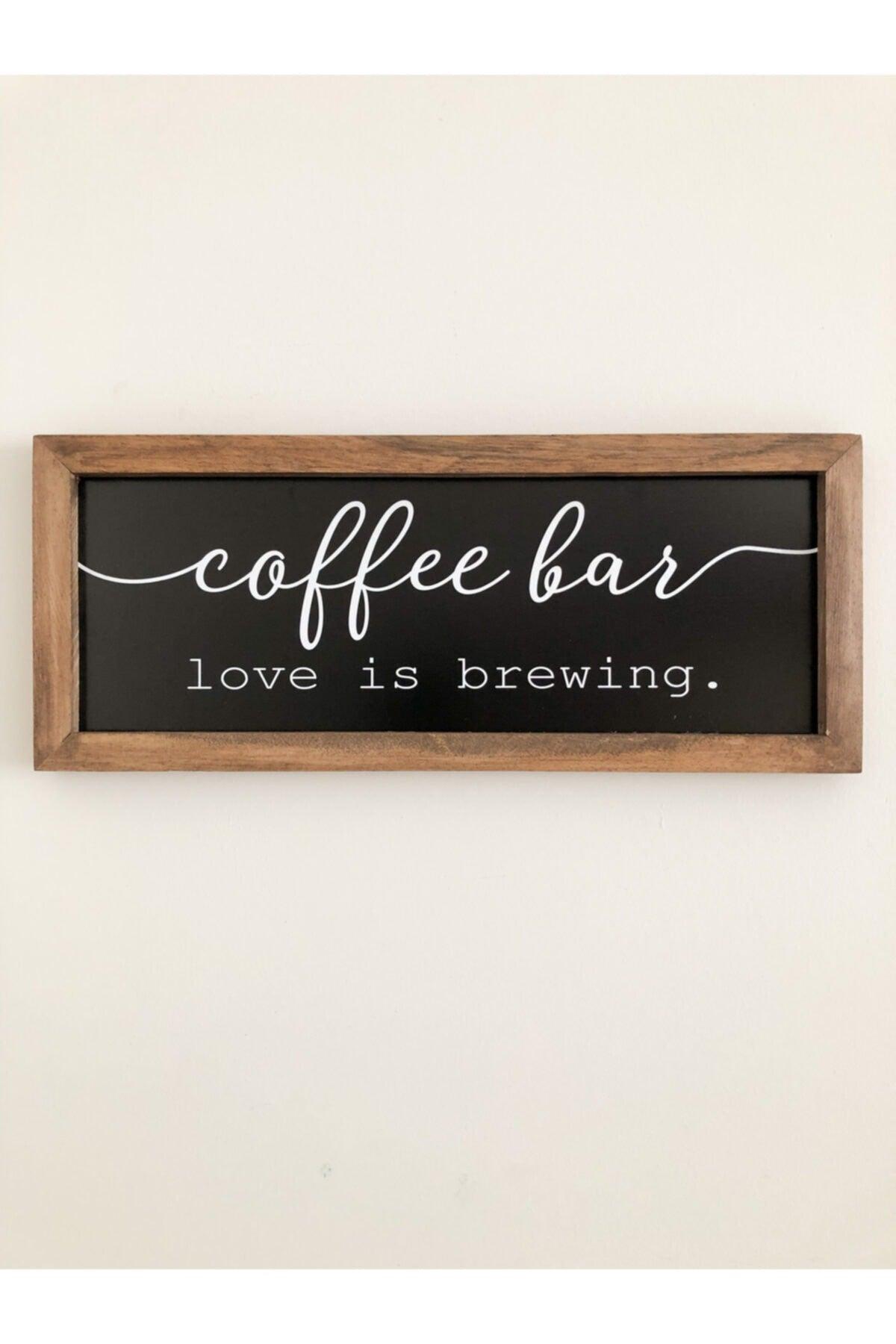 Coffee Corner Black Coffee Bar Love Is Brewing Wooden Frame - Swordslife