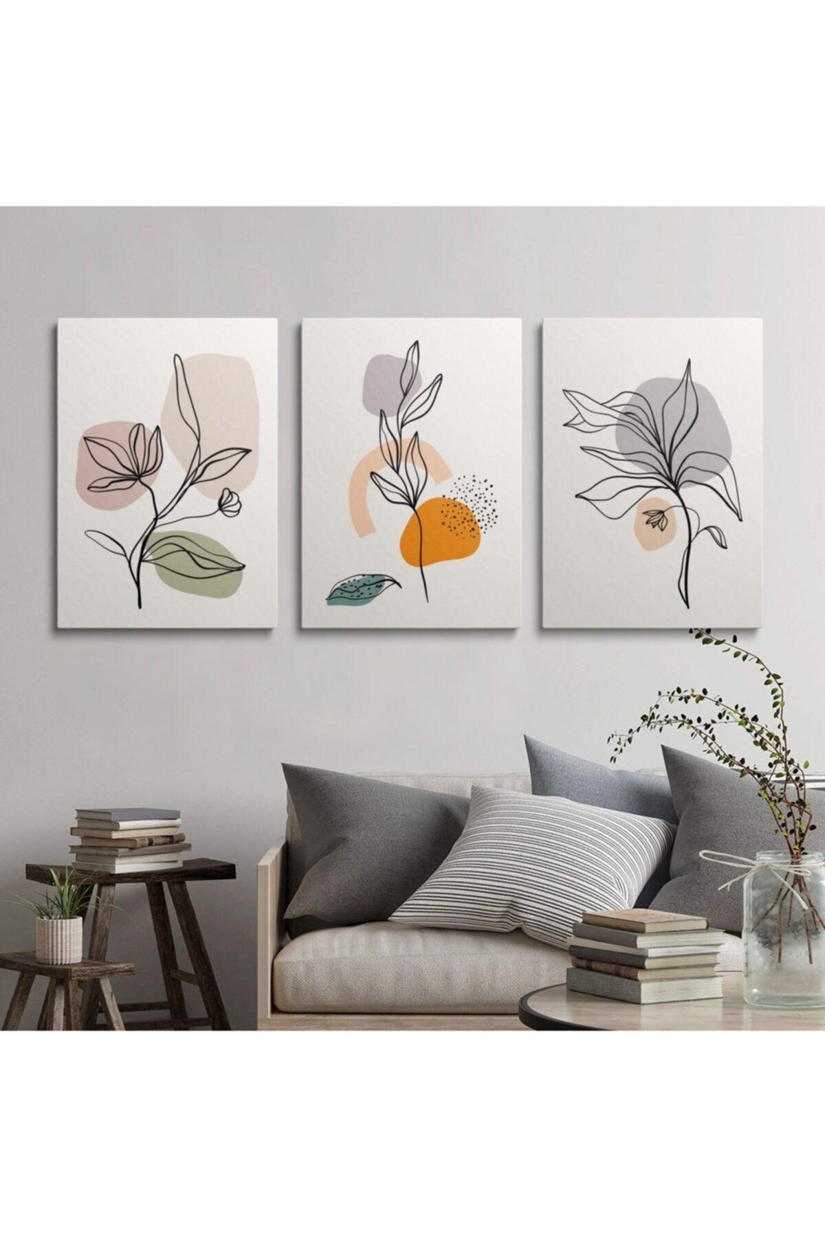 Canvas Wall Painting Abstract Flowers Set of 3 Paintings - Swordslife
