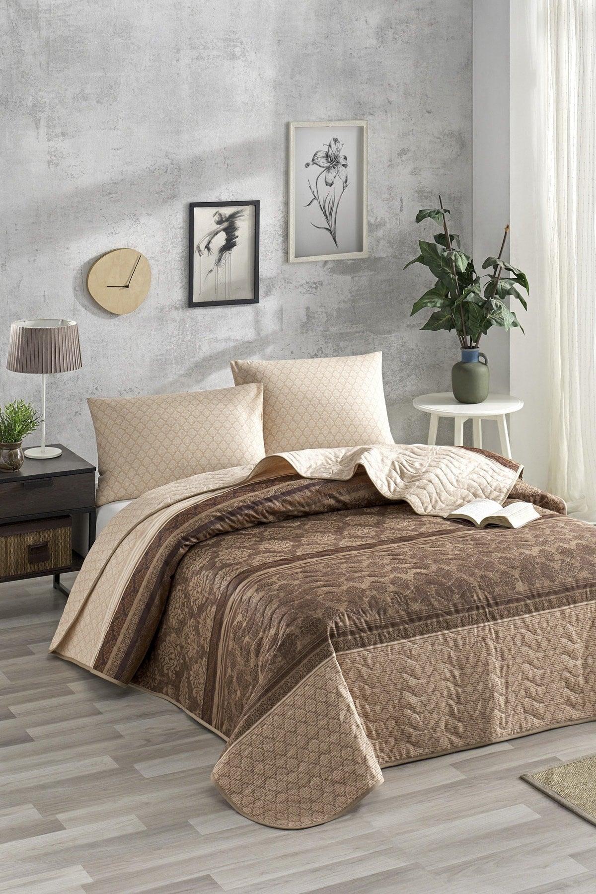 Quilted Bedspread Set Double Creative Brown - Swordslife