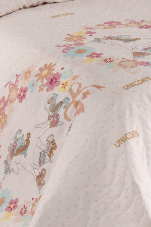 Quilted Cover Set Single Unicorns Pink - Swordslife