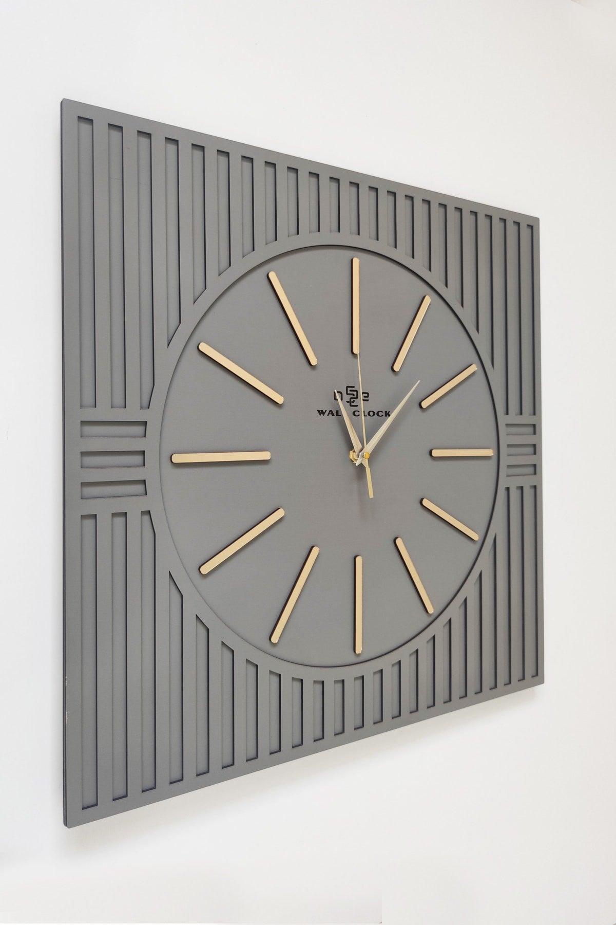 Square Line Pattern Decorative Anthracite&gold Wall Clock 50x50cm - Swordslife