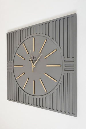 Square Line Pattern Decorative Anthracite&gold Wall Clock 50x50cm - Swordslife