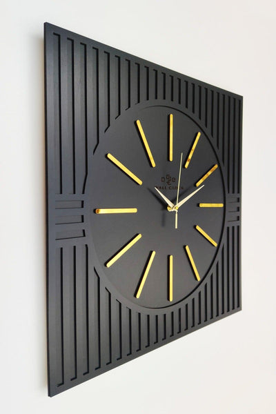 Square Line Patterned Decorative Black&Gold Wall Clock