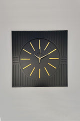 Square Line Patterned Decorative Black&Gold Wall Clock - Swordslife