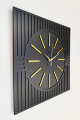 Square Line Patterned Decorative Black&Gold Wall Clock - Swordslife