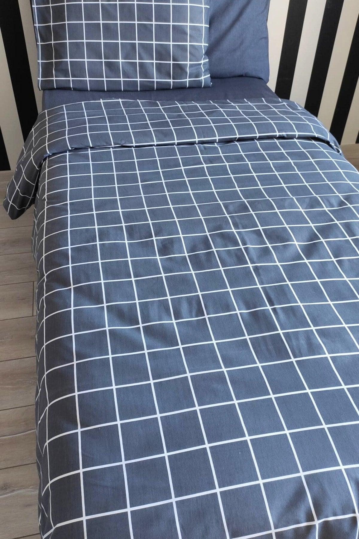 Checkered Anthracite Junior Elastic Bed Linen Single Duvet Cover Set - Swordslife