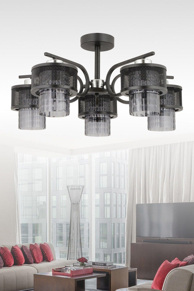 Karla 5 Lid Modern Smoked Plafonyer Chandelier - Swordslife