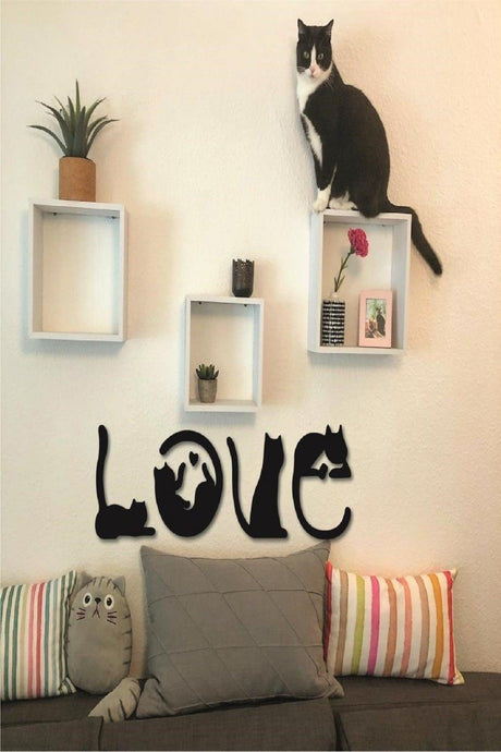 Cat Painting Love Graffiti Decorative Painting Wooden Wall Painting - Swordslife