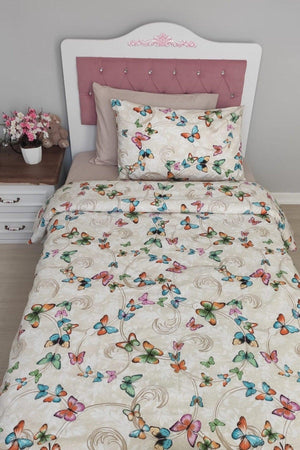 Butterfly Patterned Young Elastic Linen Single Duvet Cover Set - Swordslife