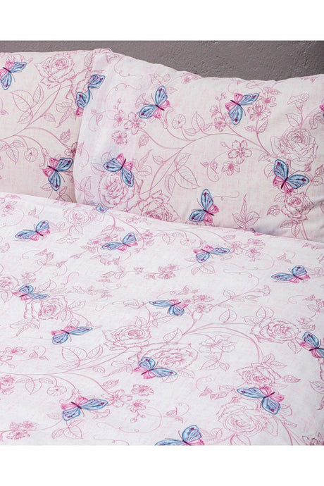 Butterfly Pattern Duvet Cover Set, Double Cotton Ranforce Fabric - Rose - Swordslife