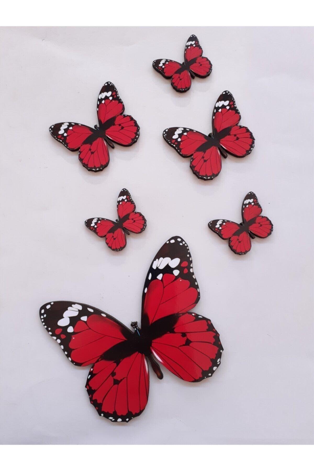 Butterfly Figure 6 Pieces Red Wooden Wall Stick Ornament - Swordslife