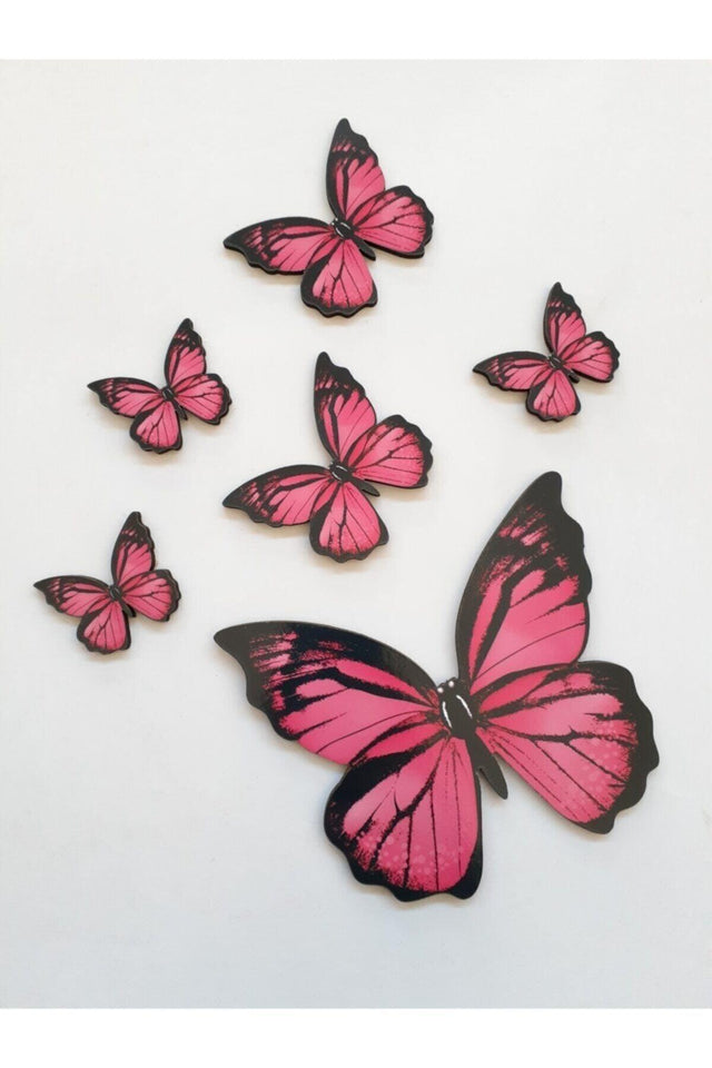 Butterfly Figure 6 Piece Pink Wooden Wall Stick Ornament - Swordslife