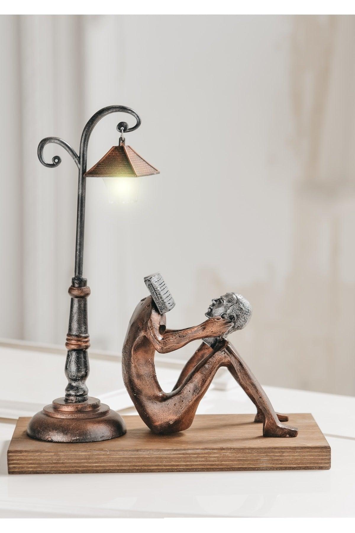 Self Reading Human Street Lamp (SPECIAL DESIGN) Trinket Decorative Figure Copper Gold Tumbled - Swordslife