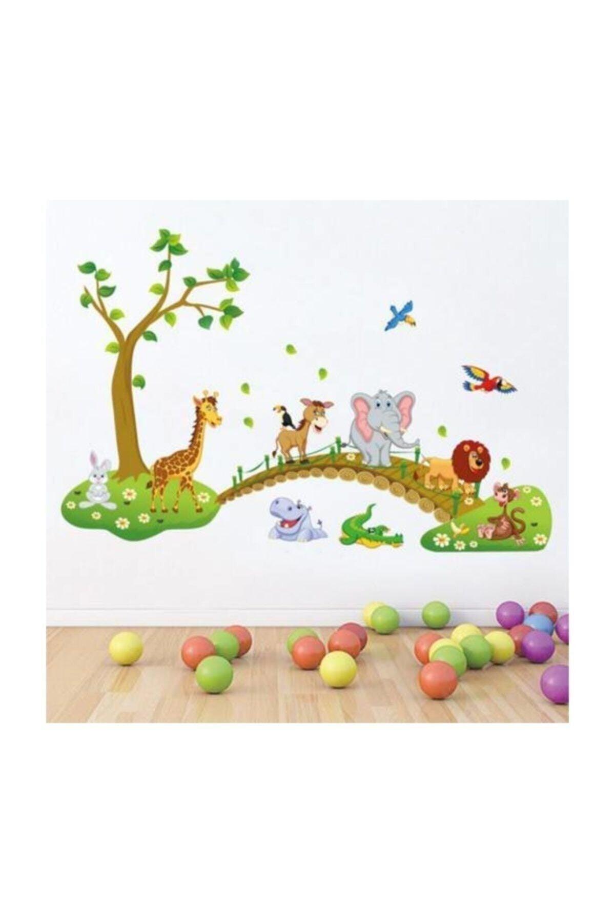 Kids And Baby Room Wall Cute Animals On The Bridge Lion Elephant Giraffe Decor Ornament Sticker - Swordslife