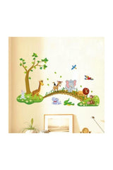 Kids And Baby Room Wall Cute Animals On The Bridge Lion Elephant Giraffe Decor Ornament Sticker - Swordslife
