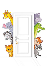 Kids Room Door Side Wardrobe Decorative Wall Sticker Cute Safari Animals Wall Ornament - Swordslife