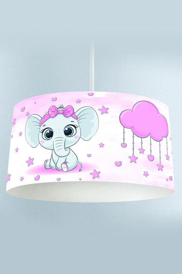 Kids Room Pendant Lamp Chandelier - Elephant With Pink Ribbon - Swordslife