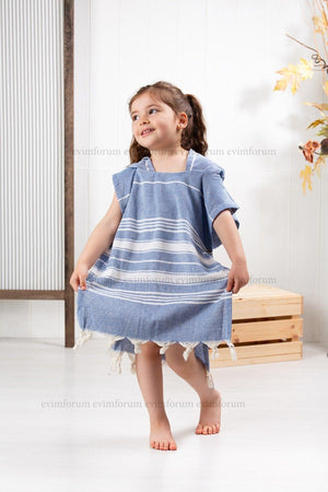 Kinder Bornoz Pancho %100 Baumwolle Strandtuch Peshtemal Navy - Swordslife