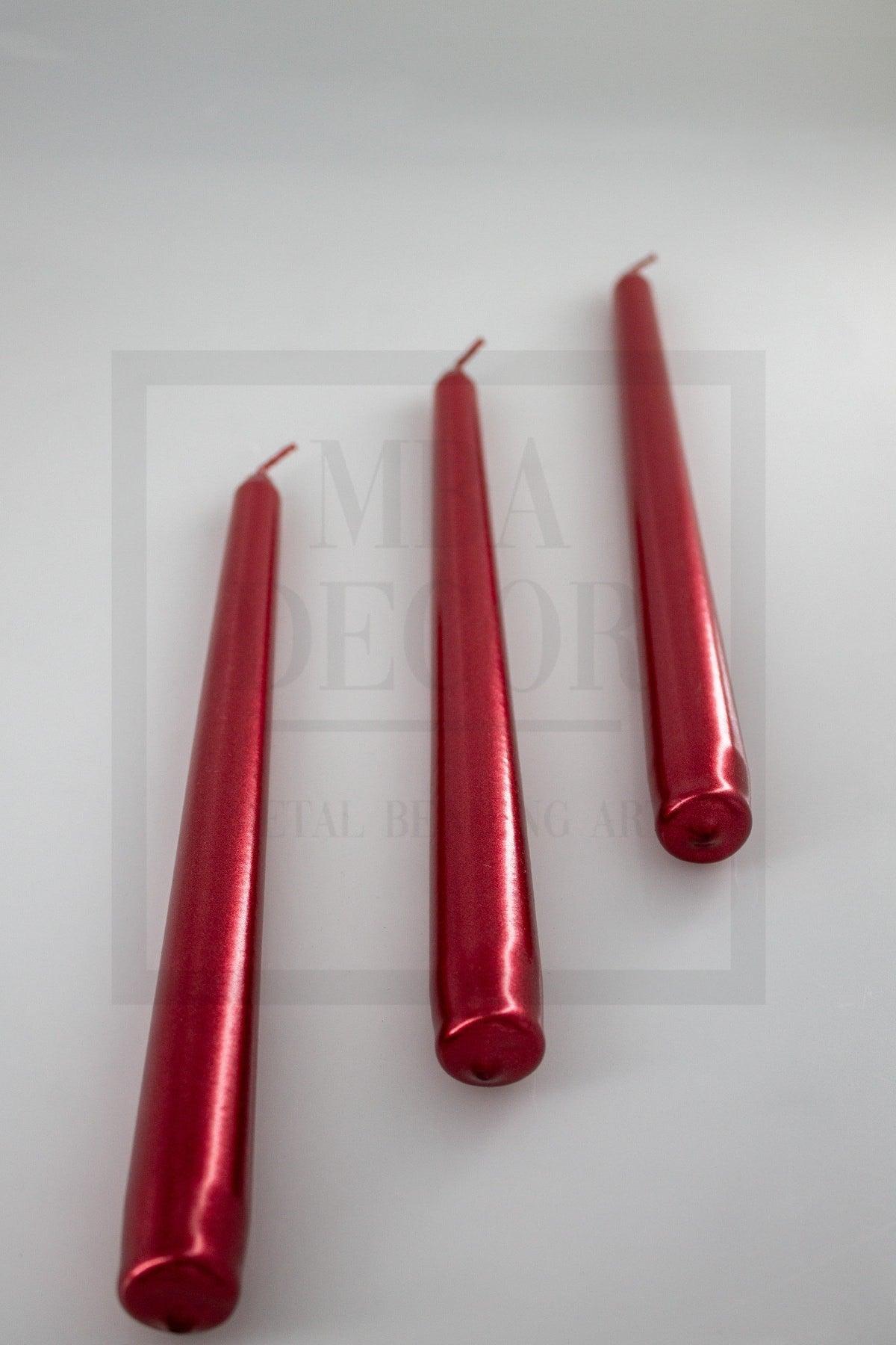 Red Triple Candlestick Luminous Candle Metallic Plated Body 1st Quality Long Stick Tapered - Swordslife