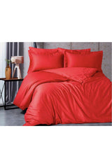 Red Striped Satin Duvet Cover Set 100% Cotton 4 Pillows - Swordslife