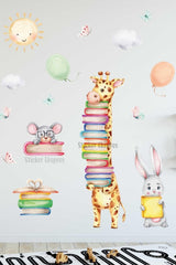 Book Lover Animals Kids Room Wall Sticker Set - Swordslife