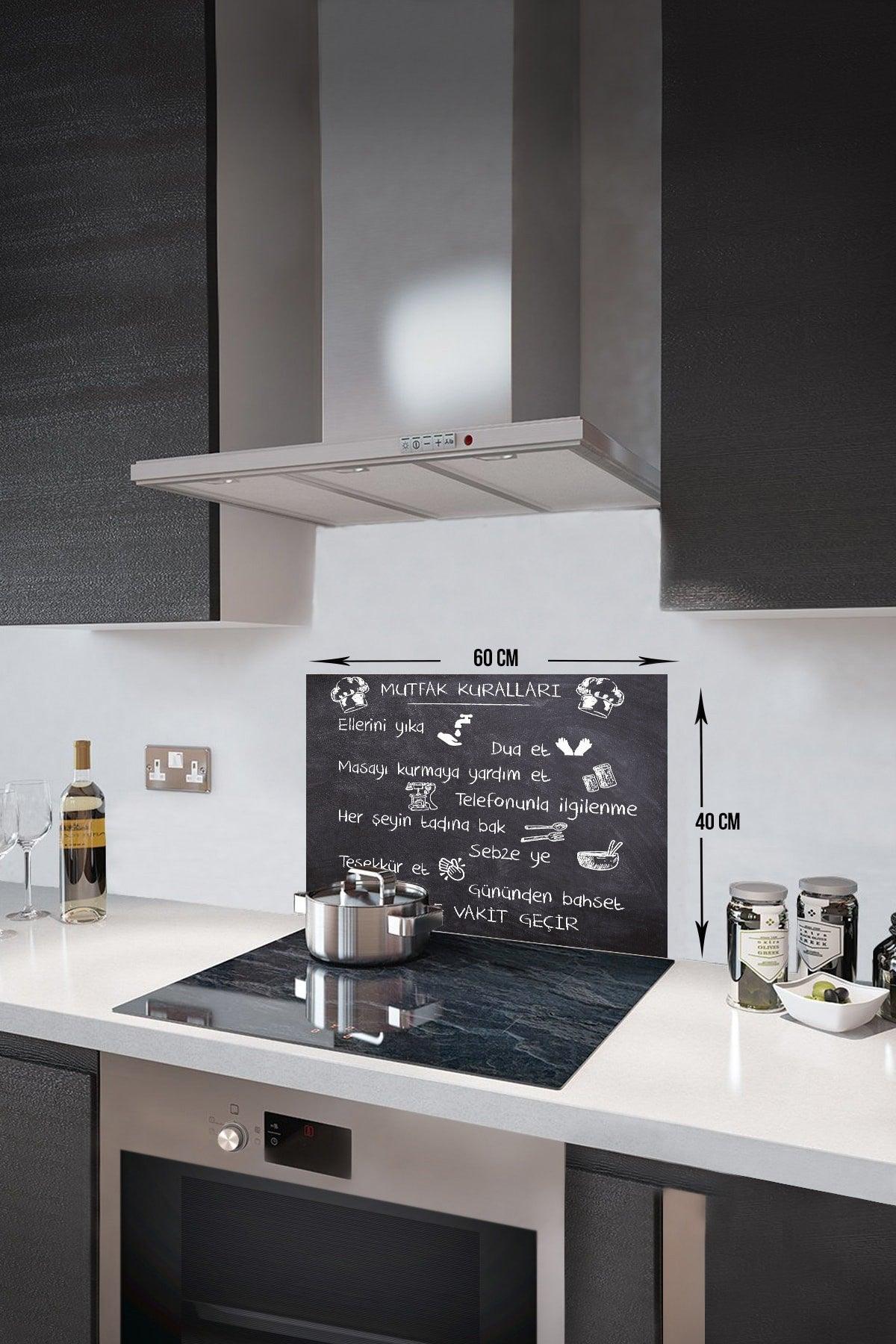 Kitchen Rules - Chalkboard Look | Glass Stove Back Protector | 40cm X 60cm - Swordslife