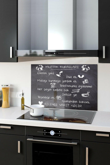 Kitchen Rules - Chalkboard Look | Glass Stove Back Protector | 49.5cm X 76cm - Swordslife