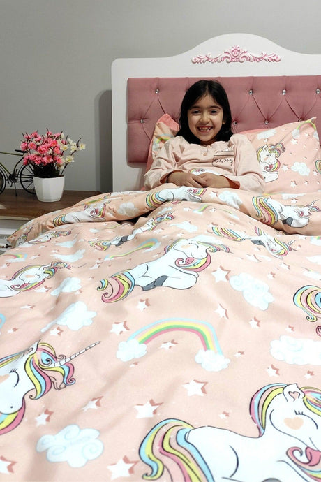 Girl Unicorn Printed Single Duvet Cover Set - Swordslife