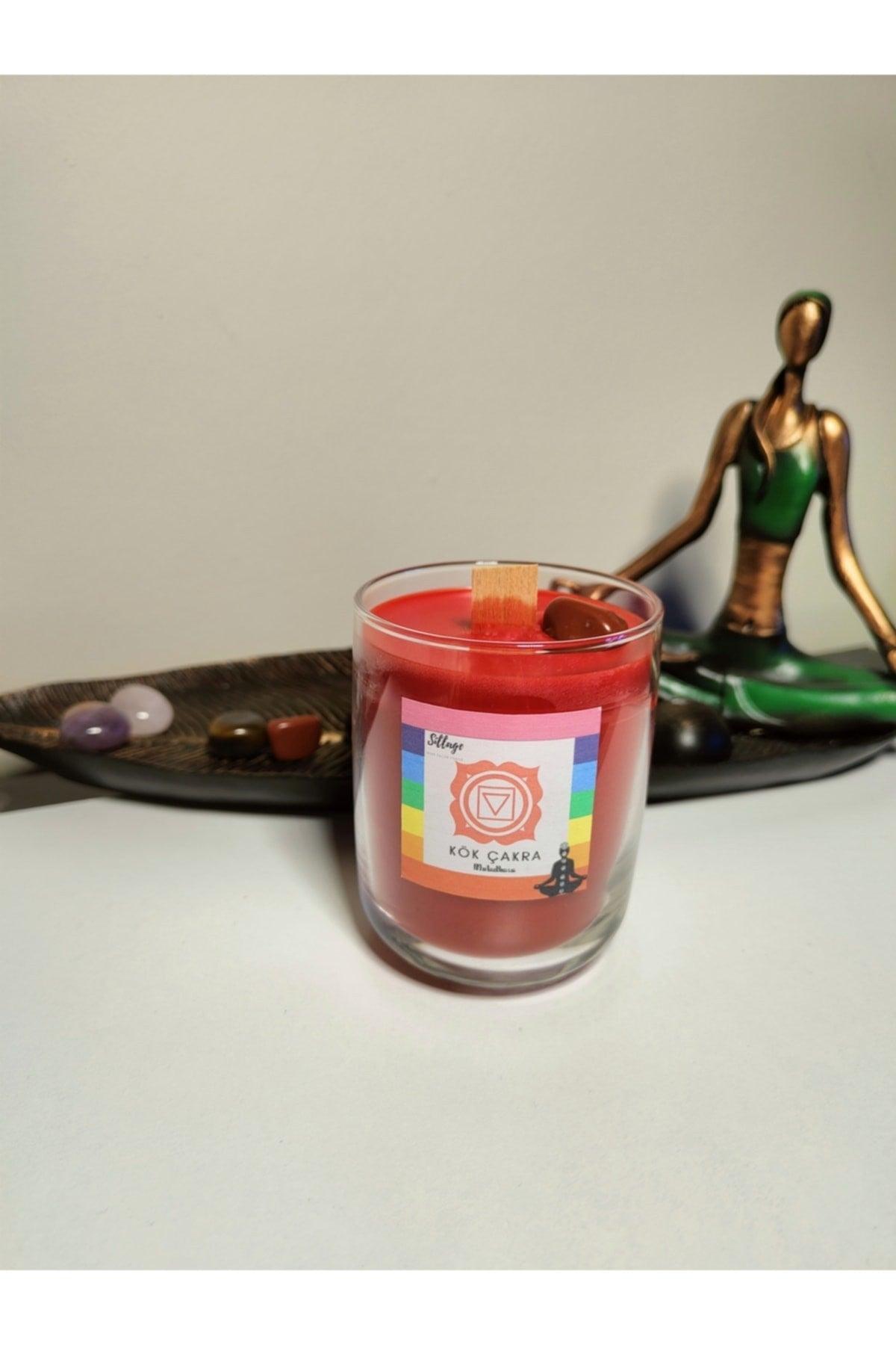 Root Chakra Meditation Yoga Healing Candle Hematite Chakra Stone And Root Chakra Special Cedar And Patchouli Scented - Swordslife