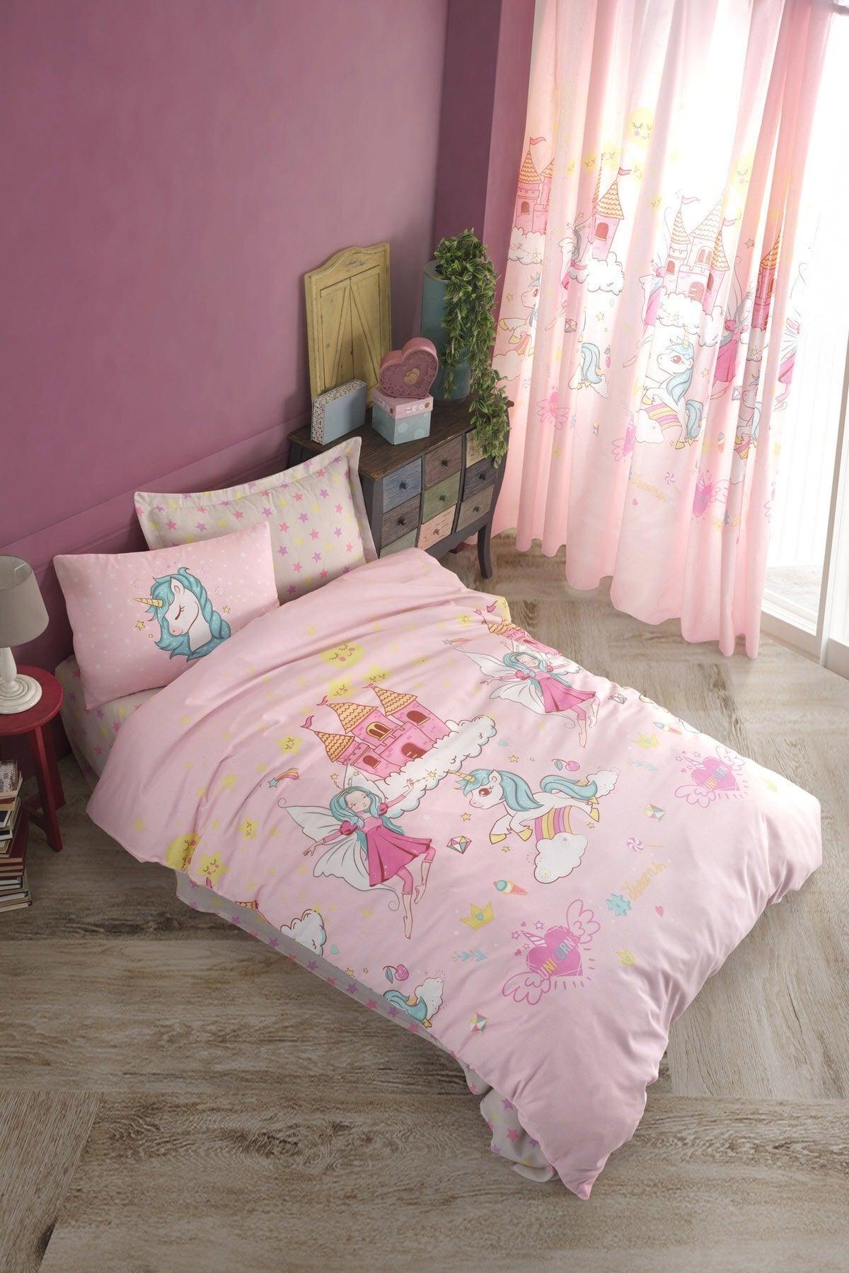 Easy to Iron Duvet Cover Set Single Unicorn Dreams Pink - Swordslife