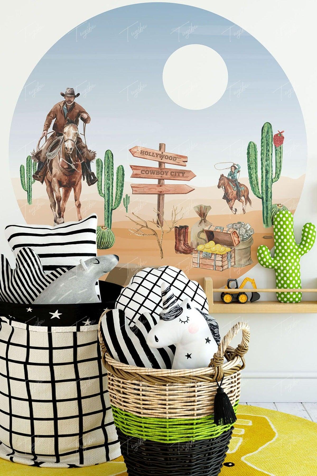 Cowboy Themed Round Circle Wall Sticker - Swordslife