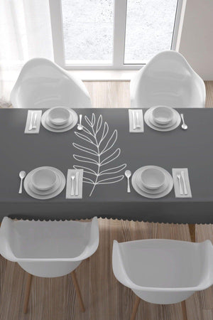 White Leaf Pattern Table Cloth on Dark Gray Floor - Swordslife