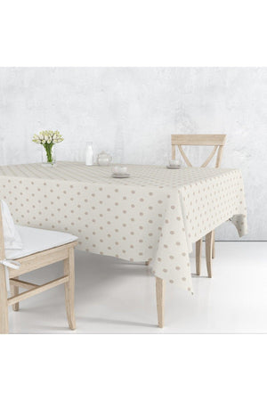 Cream Brown Color Polka Dot Removable Pvc Oilcloth Kitchen Table Cloth Stain Resistant - Swordslife