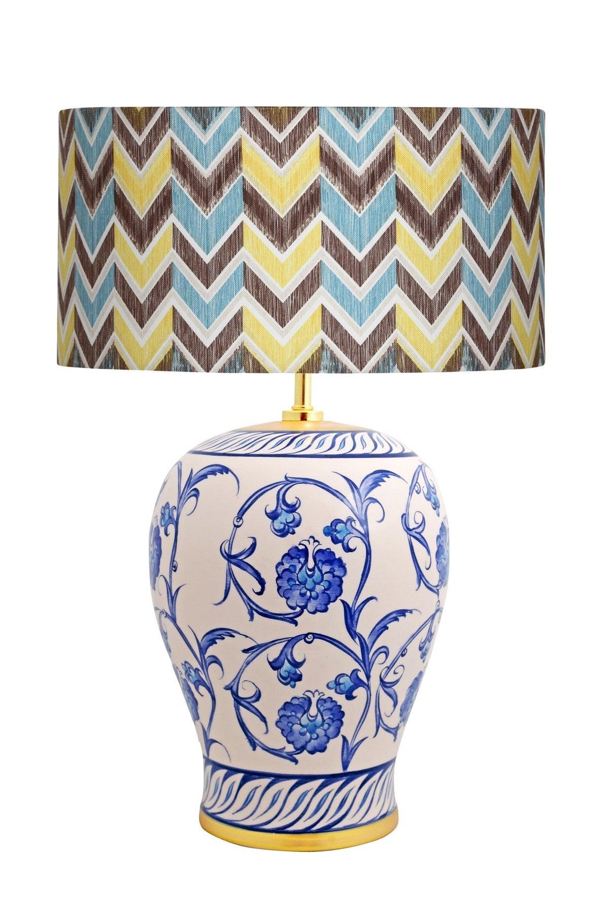 Kty-srm01 Blue Blanc Ceramic Lampshade - Çavş Patterned - Swordslife