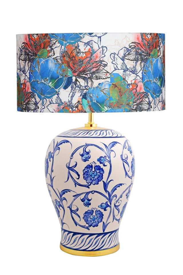 Kty-srm01 Blue Blanc Ceramic Lampshade - Flowers Patterned - Swordslife