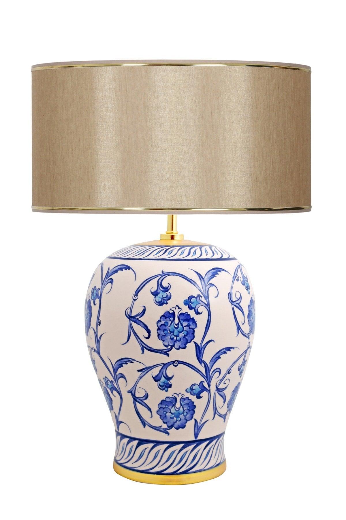 Kty-srm01 Blue Blanc Ceramic Lampshade - Gold Striped Mataro - Swordslife