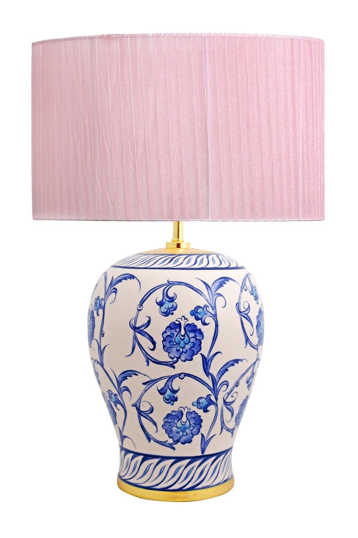 Kty-srm01 Blue Blanc Ceramic Lampshade - Pink Organza - Swordslife