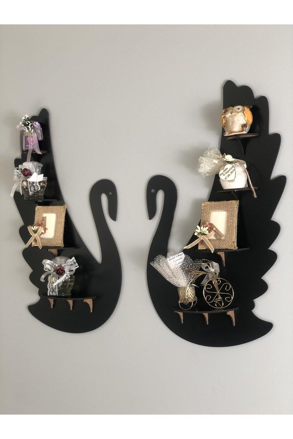 Swan 2 Wooden 8 Shelf Wall Decor Black - Swordslife