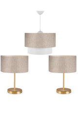 Kumbeji Cylinder Head Fabric Deco Pastry Pendant Lamp And Lara Gold Lampshade Set - Swordslife