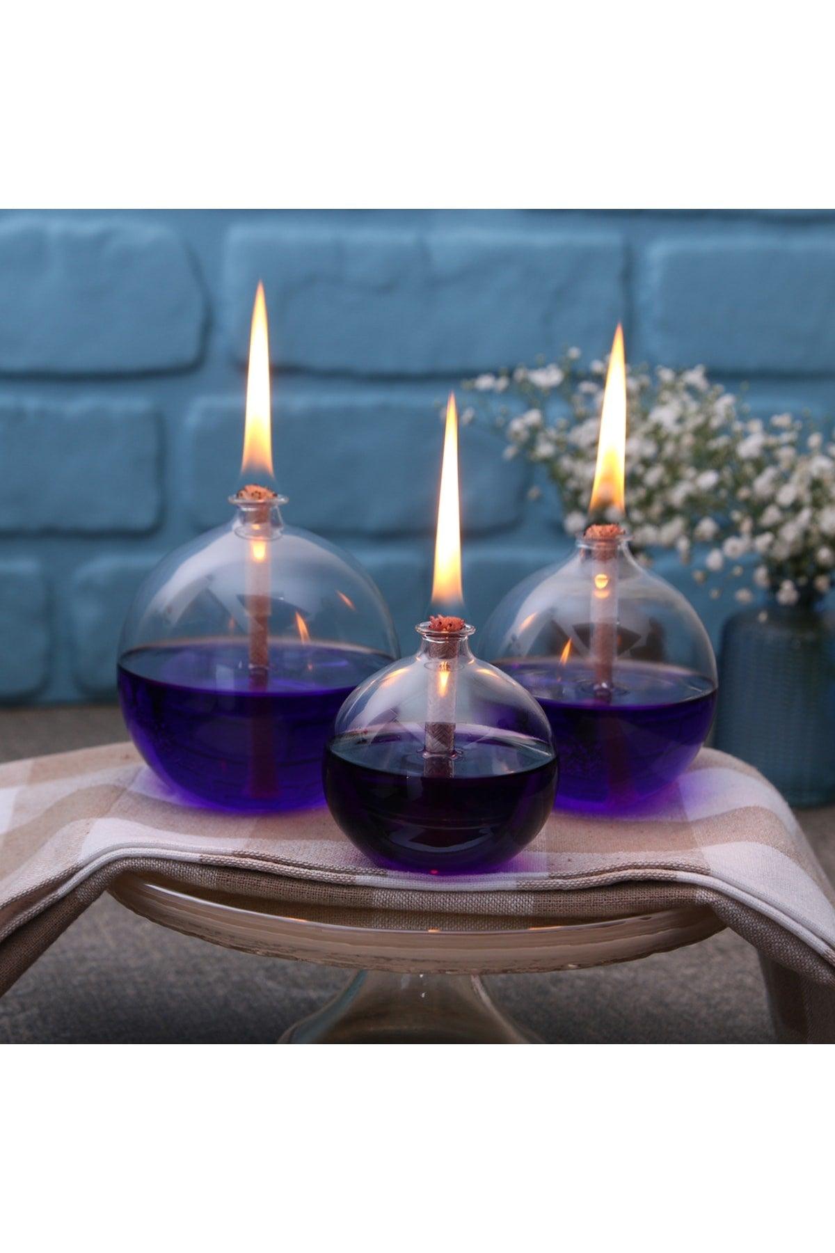 Globe Glass Oil Lamp Set of 3 + 200 Ml Oil Lamp Purple - Swordslife