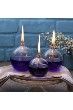 Hand Blown Glass Oil Lamp Set of 3 with 200ml Oil